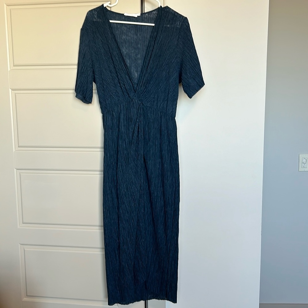 Midi Blue Evening Dress - Short Sleeve